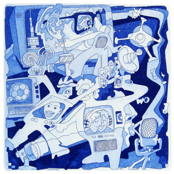 Zusammen lauschen Blauplatte • Aquatinta auf Bütten • 2005 • 20 x 20 cm